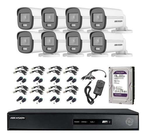 Imagen 1 de 10 de Kit Seguridad Dvr 8ch Hikvision +8 Camara 2mp Colorvu +disco
