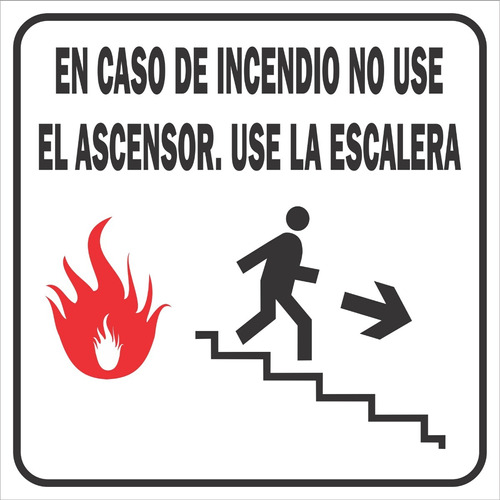 Cartel Caso De Incendio No Use El Ascensor Blanco 15x15 Cm