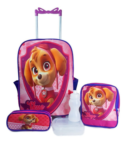 Kit Mochila Escolar Rodinha Patrulha Canina Skye Premium 