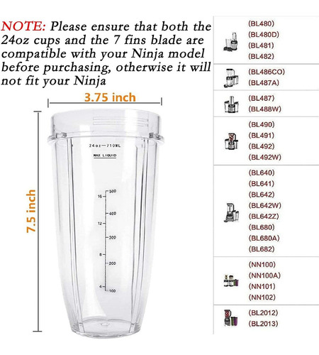 Vasos De 24 Onzas Compatibles Con La Licuadora Nutri Ninja A