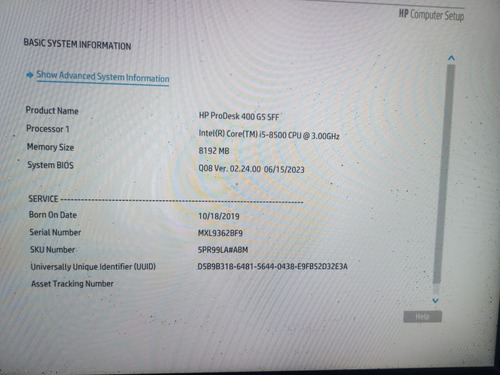 Hp Elitedesk 400 G3, I5-8th, 16gb Ram, Ssd256gb, Monitor 22 (Reacondicionado)