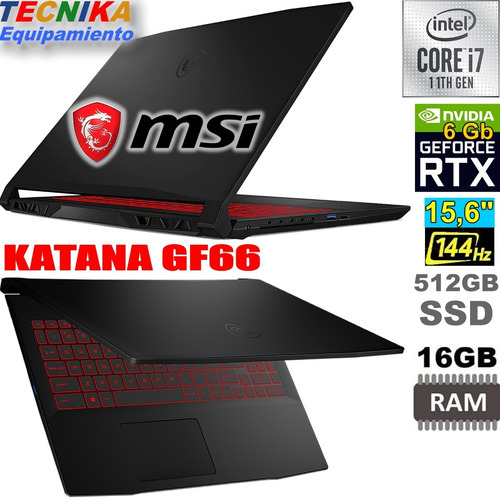 Imagen 3 de 7 de Notebook Gamer Msi Katana Gf66 I7-11 16gb Rtx3060 Ssd512 15