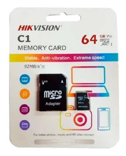 Memoria Microsd 64gb Hikvision V30 - U3 + Adaptador Sd