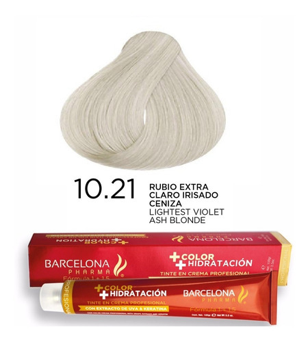 Tinte Profesional Crema Barcelona Pharma 100g Keratina Bf-tp Tono 10.21 rubio extraclaro irisado ceniza