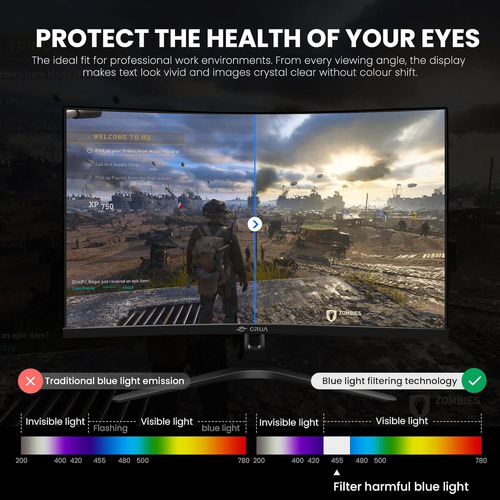 Monitor Gamer Curvo Crua 27 Fhd 144hz/180hz Negro