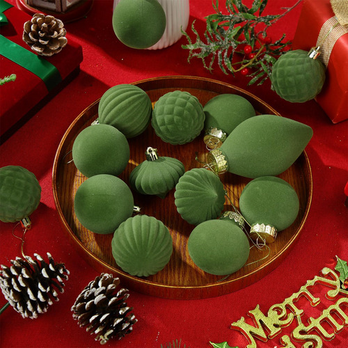 Syhood 18 Pcs Velvet Verde Bolas De Navidad De Navidad