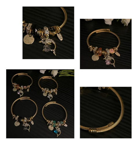 Pulsera Ajustable Con Dijes De Platino Joyería Mujer