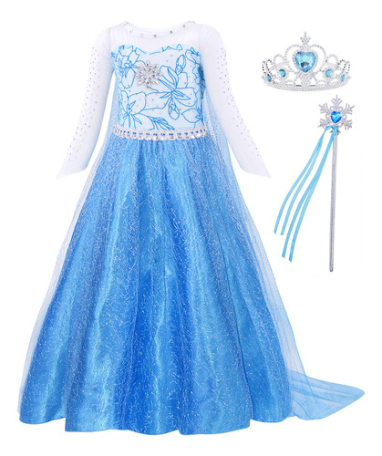 Vestido Elsa Frozen Niña Cosplay Hallowee Navidad Fiesta Y Varita Corona Regalos De Halloween Regalos Del Día Del Niño Fiesta De Cumpleaños Disfraz