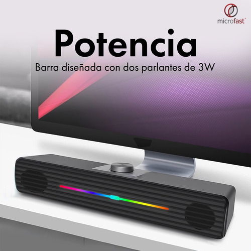 Imagen 5 de 8 de Barra Sonido Luz Rgb 3w Notebook Pc Altavoz Subwoofer Plug