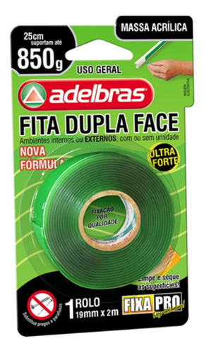 Fita Dupla Face Verde Adelbras 19mm X 2m