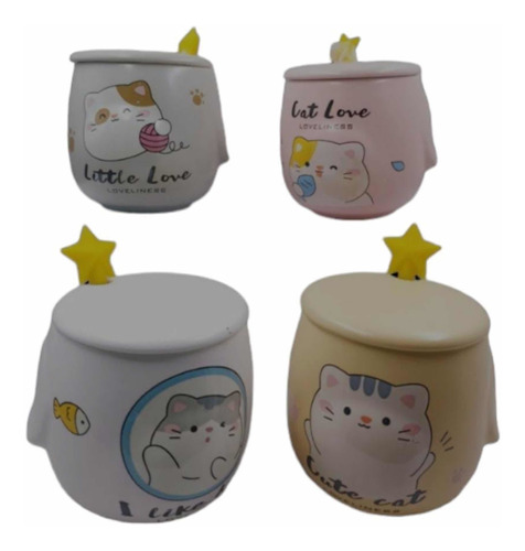 Mug Tazas De Gatos En Cerámica Con Tapa De Estrella