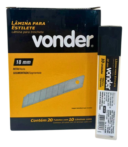 Lamina Estilete 18mm 7 Divisões Caixa C/200 Lâminas Vonder