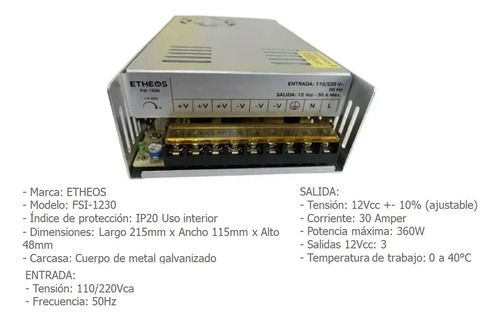 Fuente Switching 12v 30a Etheos Salida Regulable Proteccion