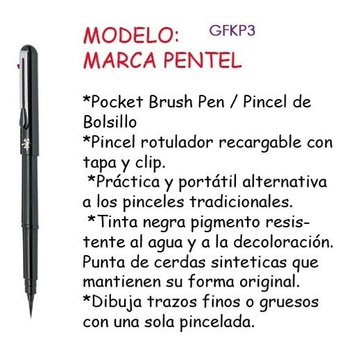 Pincel Rotulador Pentel Con Tinta Negra Gfkp3 Incluye Envio