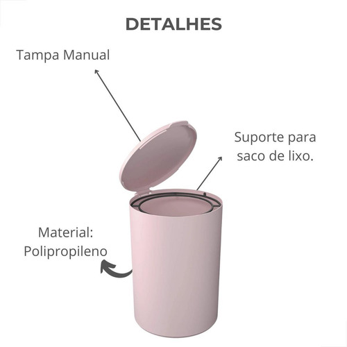 Lixeira Para Banheiro Com Tampa 5 Litros Coza Serene Rosa