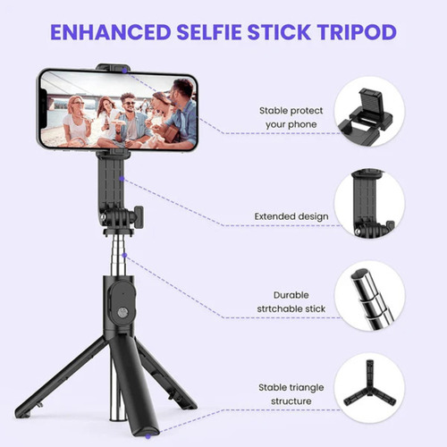 Trípode Celular Palo Selfie Stick Bluetooth Control Remoto Negro