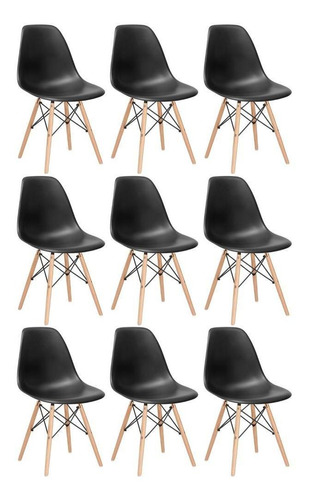 9 Cadeiras Eames Wood Dsw Eiffel Casa Jantar Colorida Cores Cor da estrutura da cadeira Preto
