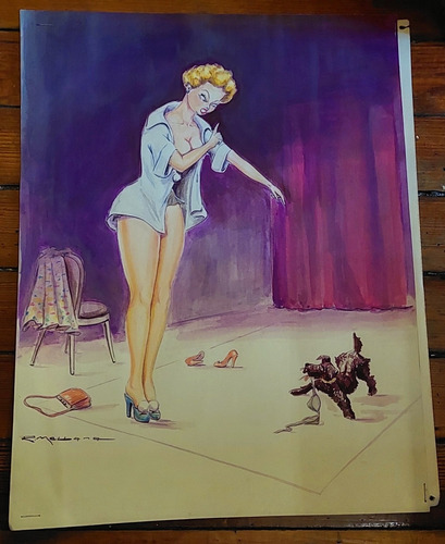 Dibujo Picaresco Original Pin Up Perro Pícaro Sobre Papel