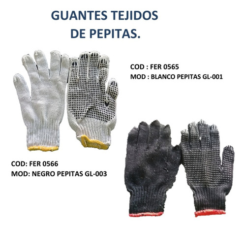 Guantes Tejidos De Pepita Blanco Y Negros La Docena 12pza