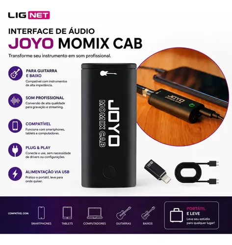 Mini Interface De Áudio Usb Joyo Momix Cab Lig Net Adaptador Mini