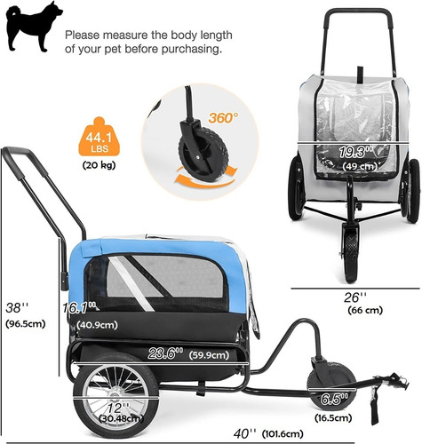 Imagen 3 de 8 de Carrito Remolque Para Bicicleta Para Transportar Mascotas