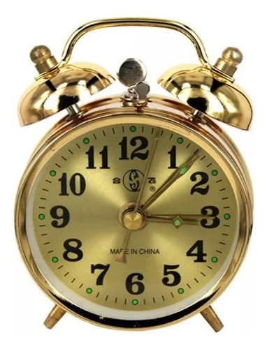 Reloj Despertador Mecánico Oro Cuerda Manual Vintage Metal