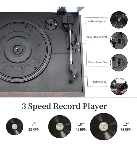 Tocadiscos 9 En 1 Bluetooth Vintage Cd Cassette Usb Sd Plata