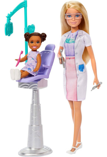 Muñeca Set Dentista Cabello Rubio Con Niña Multicolor Barbie