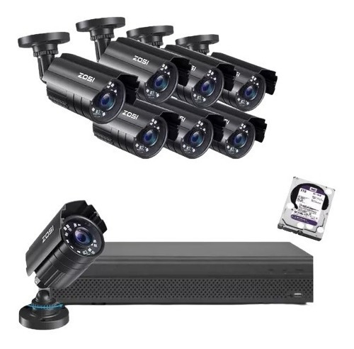 Kit Dvr 16ch Ahd 1080p 8 Camaras Tipo Bala Ahd  Disco 1 Tera