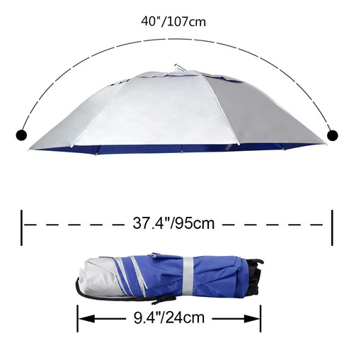 Sombrero Paraguas New-vi Plegable 37.4 Pulgadas Anti-uv Plata/azul (una Sola Capa) 2 Piezas Talle Diseño De La Tela