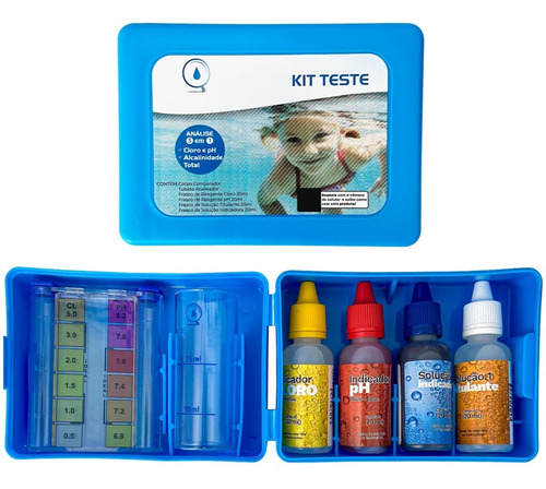 Kit Teste 3 Em 1 Ph Cloro Alcalinidade P/ Limpeza De Piscina