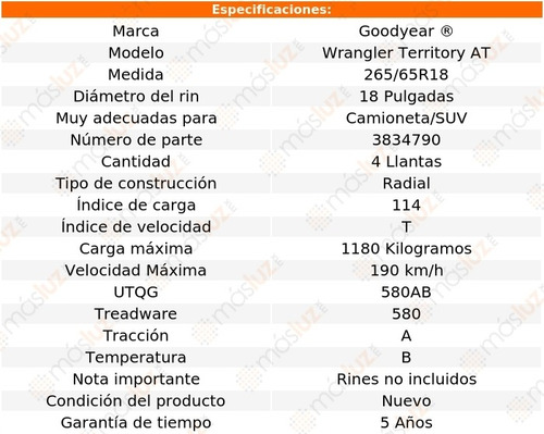 4 Llantas Wrangler Territory At Goodyear 265/65r18 114t Xl