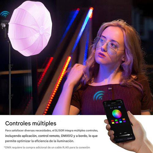 Luz De Estudio Led Godox SL150R - Luz de video LED RGB de 165 W 5600 K Bowens, montaje silencioso de salida continua, aplicación de iluminación de salida continua/control de 2,4 G, 360°
