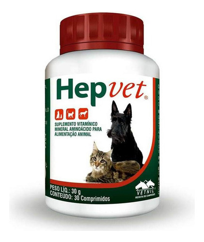 Hepvet: Suplemento Para O Metabolismo Do Seu Pet 30 Comprimi