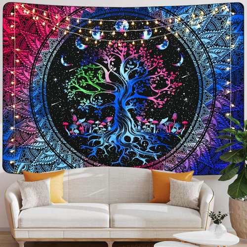 Atubeau Tapiz Mandala Arbol Vida Fase Lunar Trippy Hippie X