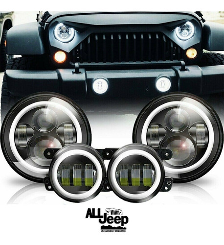 Set De Faros Halo Led Para Jeep Wranglerjk 2007 A 2018