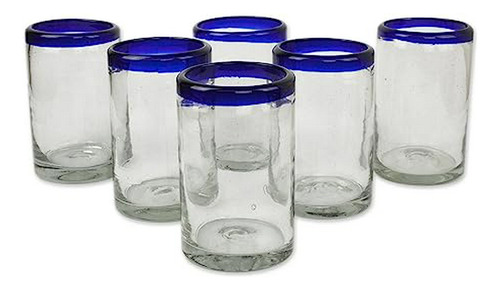 Juego De 6 Vasos De Vidrio Reciclado Con Borde Azul Cobalto,