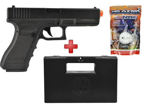Kit Pistola Airsoft Elét. Cyma Glock G18c Cm030 + Bbs + Case