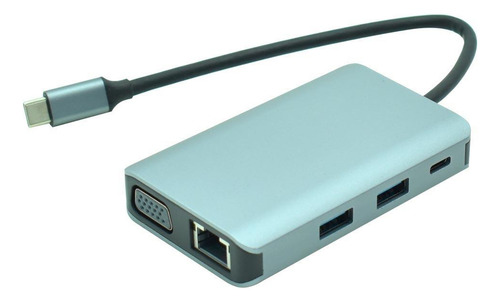 Hub Usb-c Satellite A-hubc57 7 Em 1 - Hdmi Vga Usb Rj45 Cor Prateado