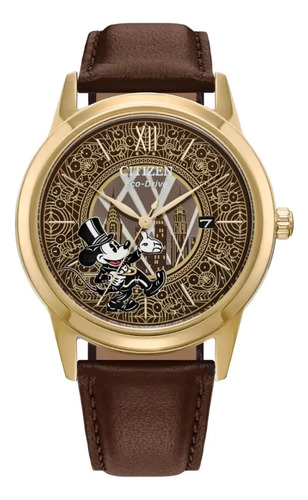 Aw1783-43w Reloj Citizen Mickey Mouse Eco Drive 40mm Cafe/do