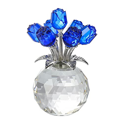 Figura De Cristal De Flor De Rosa Azul Jarrón, Ornamen...