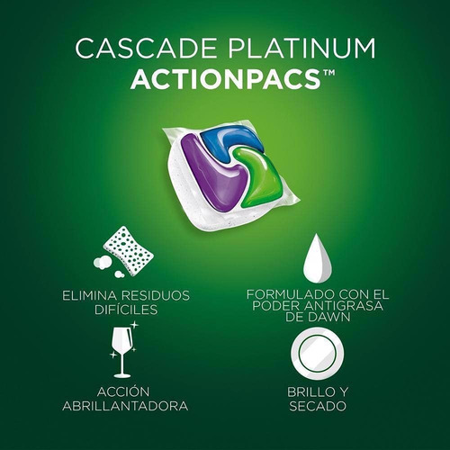 Imagen 8 de 10 de Cascade Platinum Actionpacs Detergente Lavavajillas 21 Pz