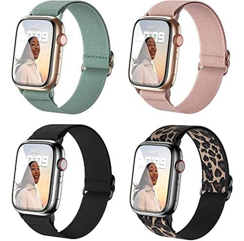 Smiling 4 Pack Stretchy Nylon Watch Bands Compatible Con App