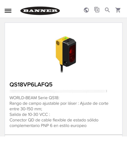 Sensor Laser Reflectivo Banner 30-150mm