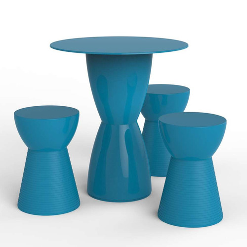 Conjunto De Mesa Com 3 Bancos Fit Azul