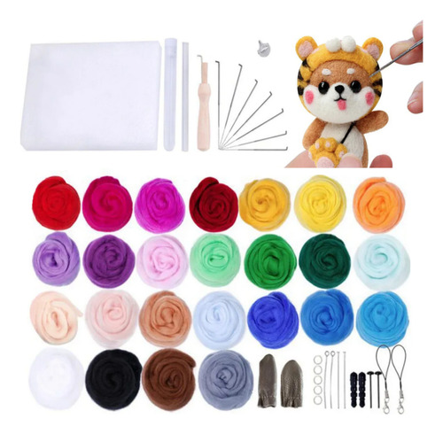 Kit De Fieltro Con Aguja De Lana, 25 Colores, Herramientas D