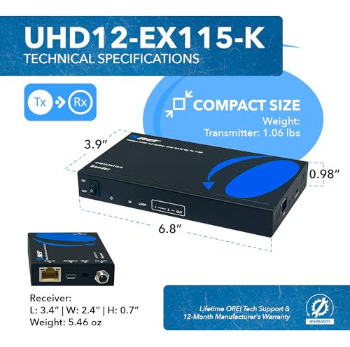 Orei Pack 1x2 Hdmi Extender 4k Hasta 115 Ft Con Ir