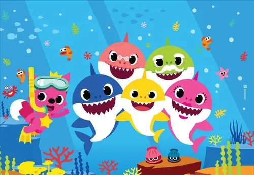 Fondo De Tela Baby Shark Cumple Infantil Bebé Tiburón Fondo De Tela Baby Shark Cumple Infantil Bebé Tiburón