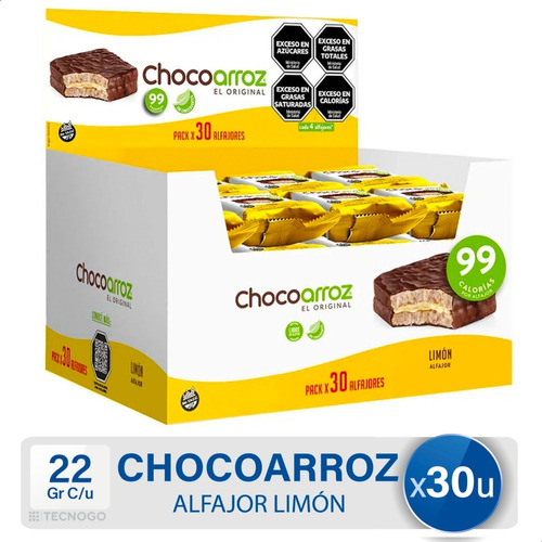 Alfajor Chocoarroz Arroz Chocolate Limon Sin Tacc Caja X30
