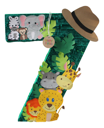 Piñata Premium 70 Cm Número A Elegir (1 Al 9) Personalizada Animales De La Selva